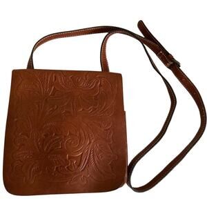 Patricia Nash Tooled Leather Crossbody Brown Floral Embossed Boho Western Bag